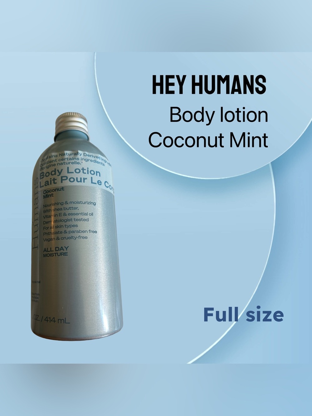 🇺🇸🆕NWOB HEY HUMANS | FULL | Vegan & Tin bottle Body lotion Coconut mint